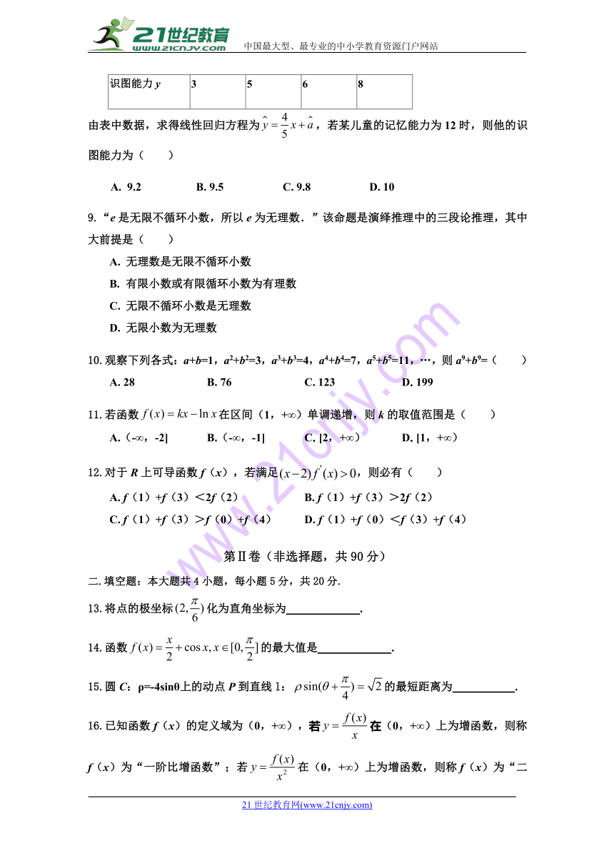 四川省广安第二中学校2017-2018学年高二下学期期中考试数学（文）试题