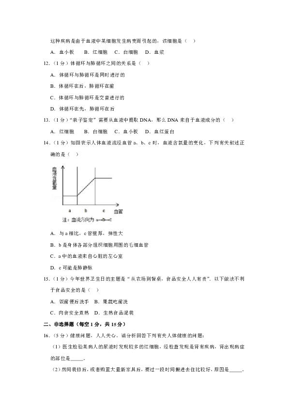 2018-2019学年江西省吉安市吉水二中七年级（下）月考生物试卷（2月份）（含解析）