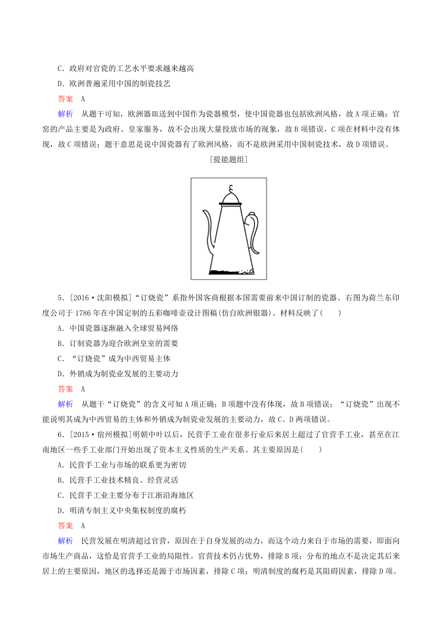 2017届人教版历史高考一轮复习特训：22 古代手工业的进步
