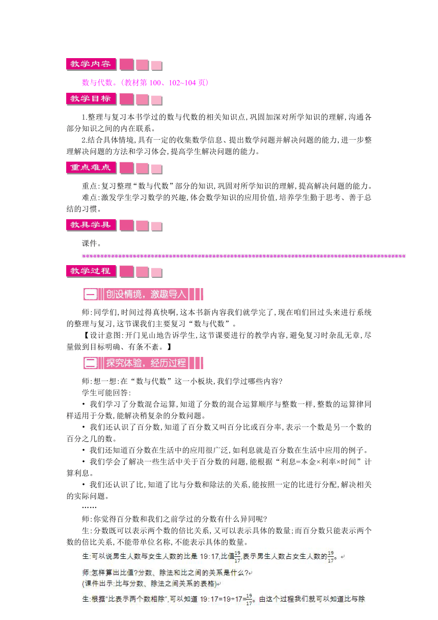 北师大版六年级上册数学总复习教学设计（共3课时）反思作业题答案