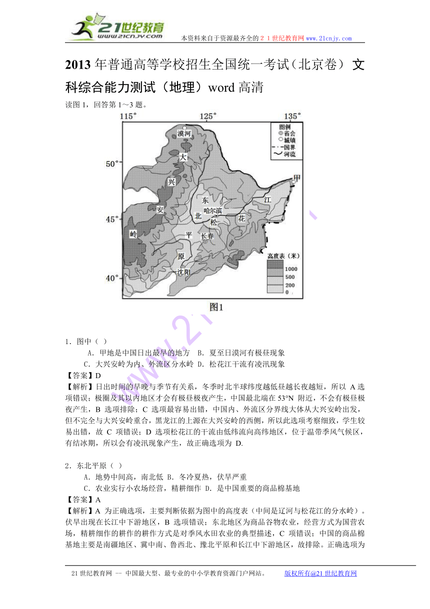 2013年高考真题——文综地理（北京卷）解析版（2）