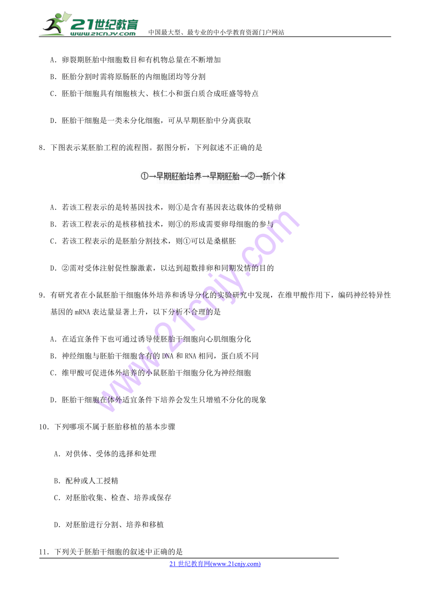 2017-2018学年下学期高二生物人教版（课堂同步系列二）每周一测