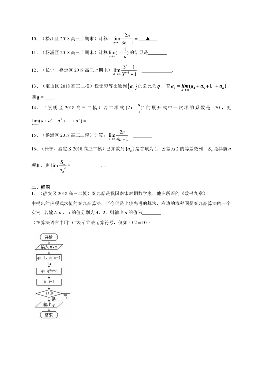 上海市2019届高三数学一轮复习典型题专项训练：极限、框图