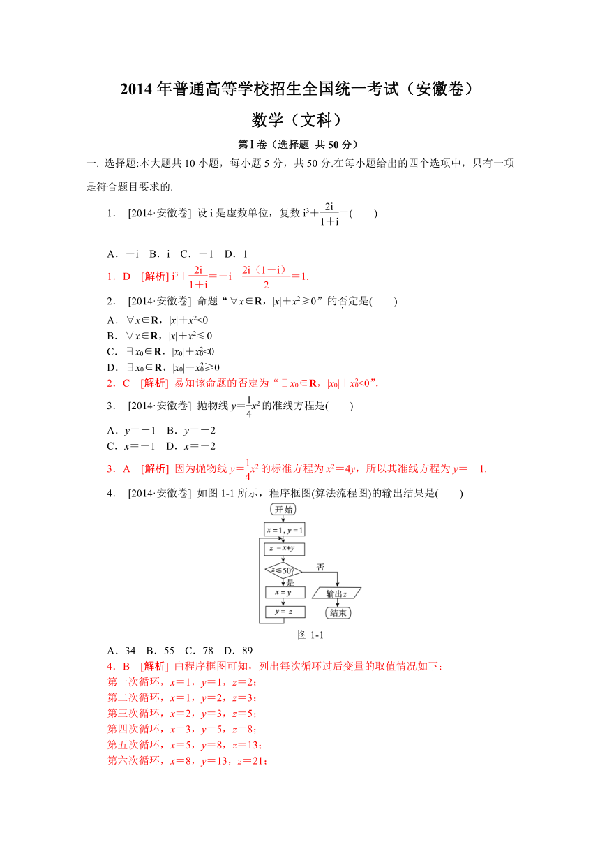 2014年高考真题——文科数学（安徽卷）纯Word版解析可编辑