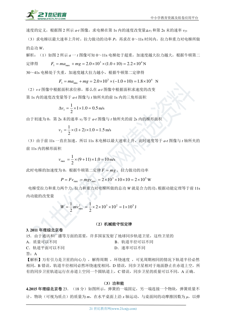 北京市2011-2020年高考物理专项分类汇编之3—功和能、动量（解析卷）