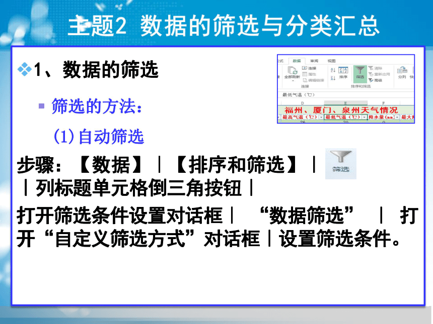 第6课 电子表格数据排序与汇总 主题2 数据的筛选与分类汇总 课件（11张ppt）+作业实践