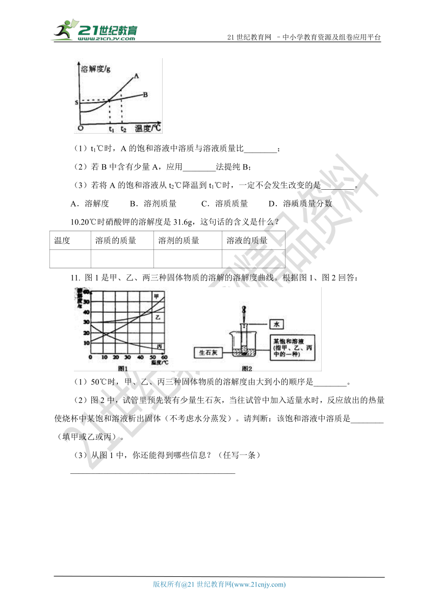 1.5 物质的溶解 第3课时 习题