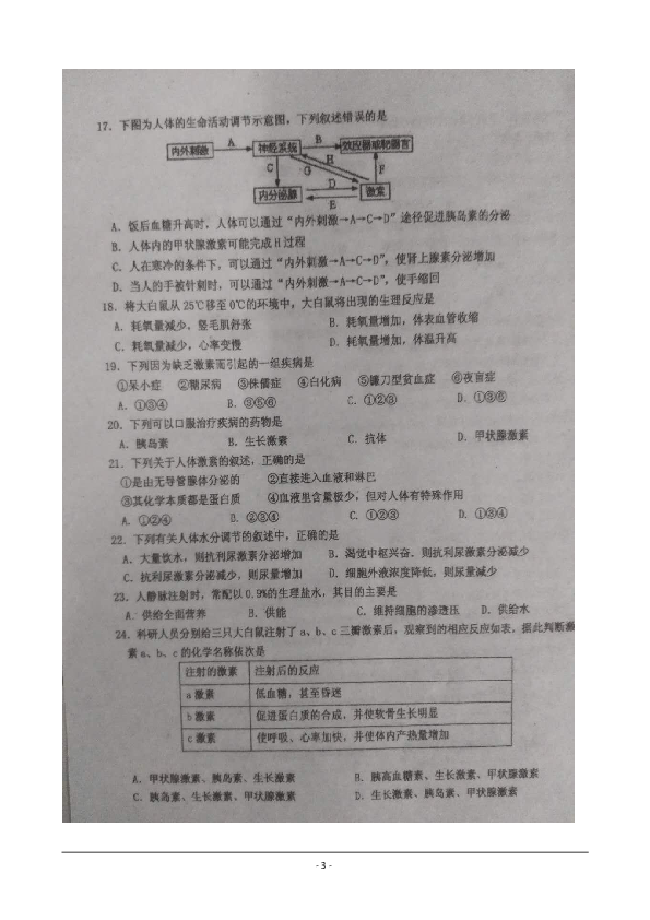 吉林省白城市通榆县第一中学2019-2020学年高二上学期第一次月考生物试题 扫描版含答案
