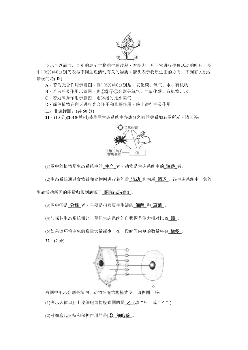 2017—2018学年生物（人教版）七年级上册测试题期末测试题