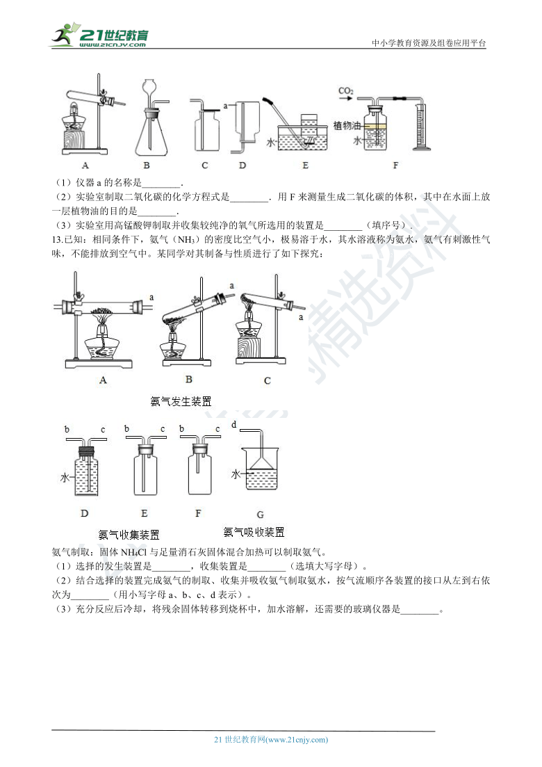 初中化学人教版九年级上册 第六单元课题2 二氧化碳制取的研究（含解析）