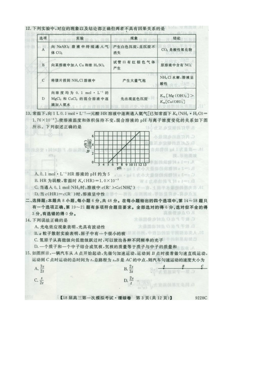 黑龙江省齐齐哈尔市2018届高三下学期3月模拟考试 理科综合 扫描版含答案