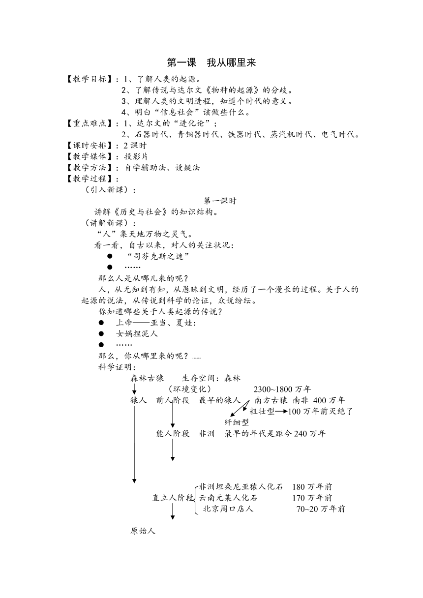 沪教版七年级历史与社会上册第一单元第一课  我从哪里来（教案）