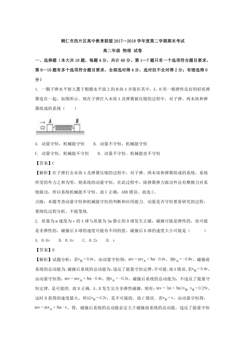 贵州省铜仁市西片区高中教育联盟2017-2018学年高二下学期期末考试物理试题