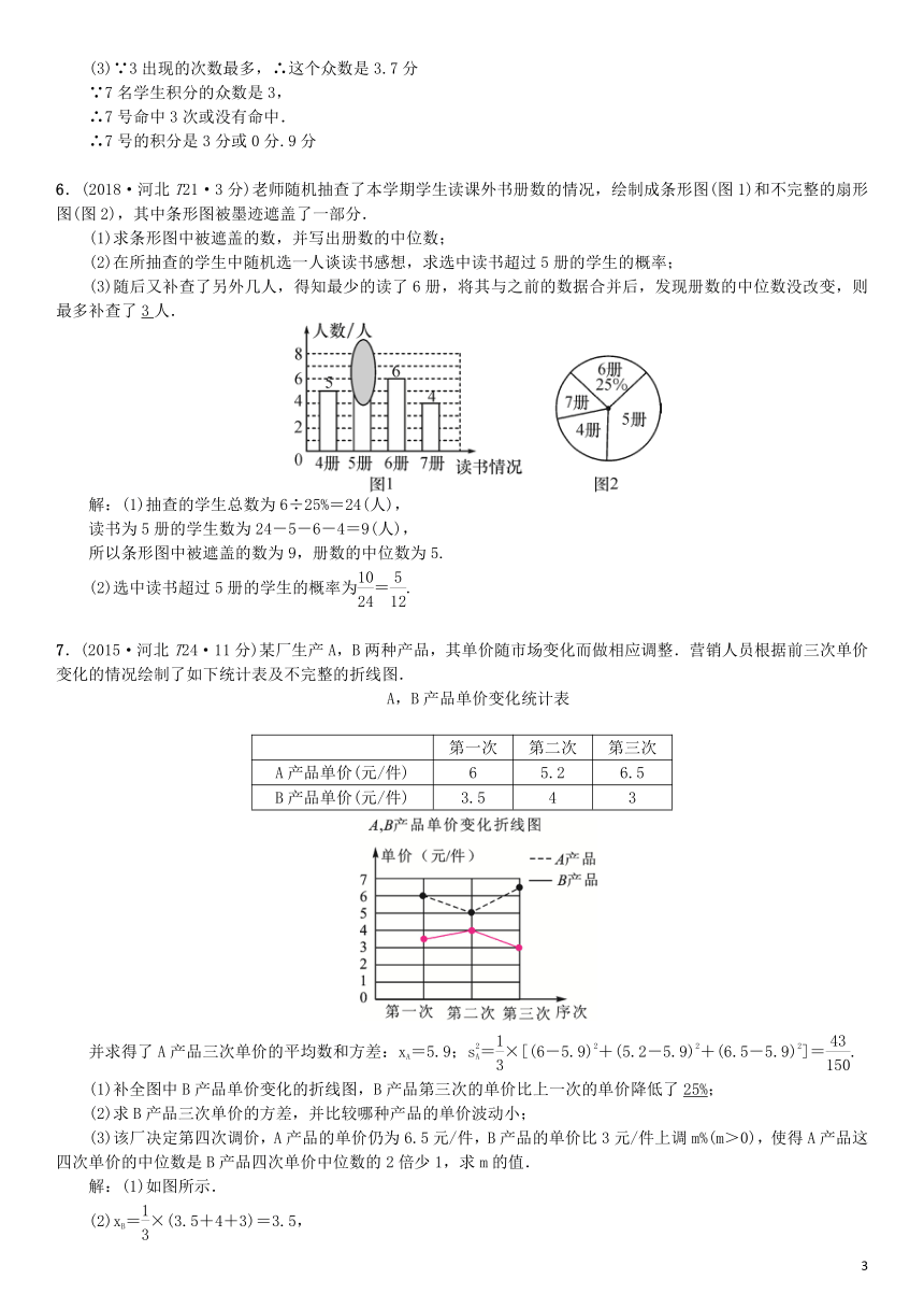 河北省2019届中考数学系统复习第八单元统计与概率第29讲统计（8年真题训练）练习（含答案）