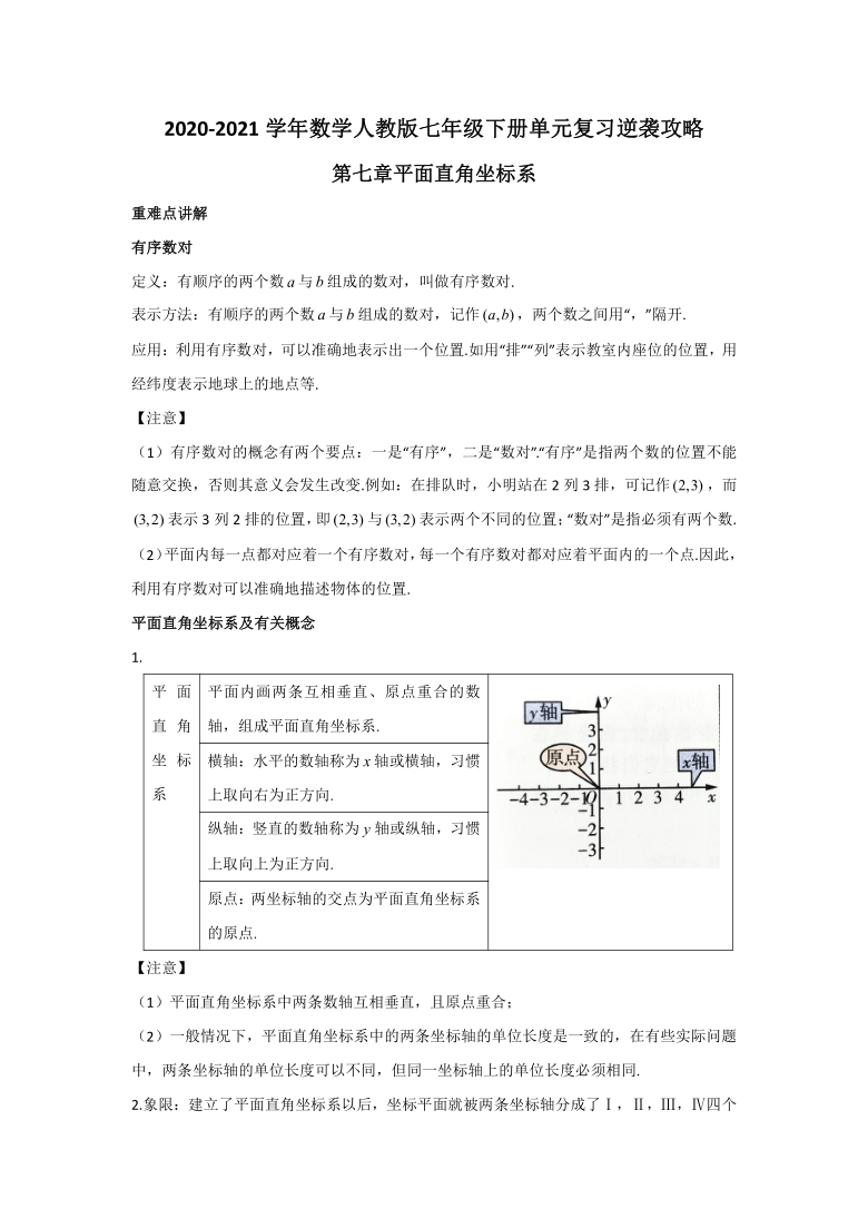 2020-2021学年数学人教版七年级下册期末单元复习逆袭攻略：第七章 平面直角坐标系（Word版含解析）