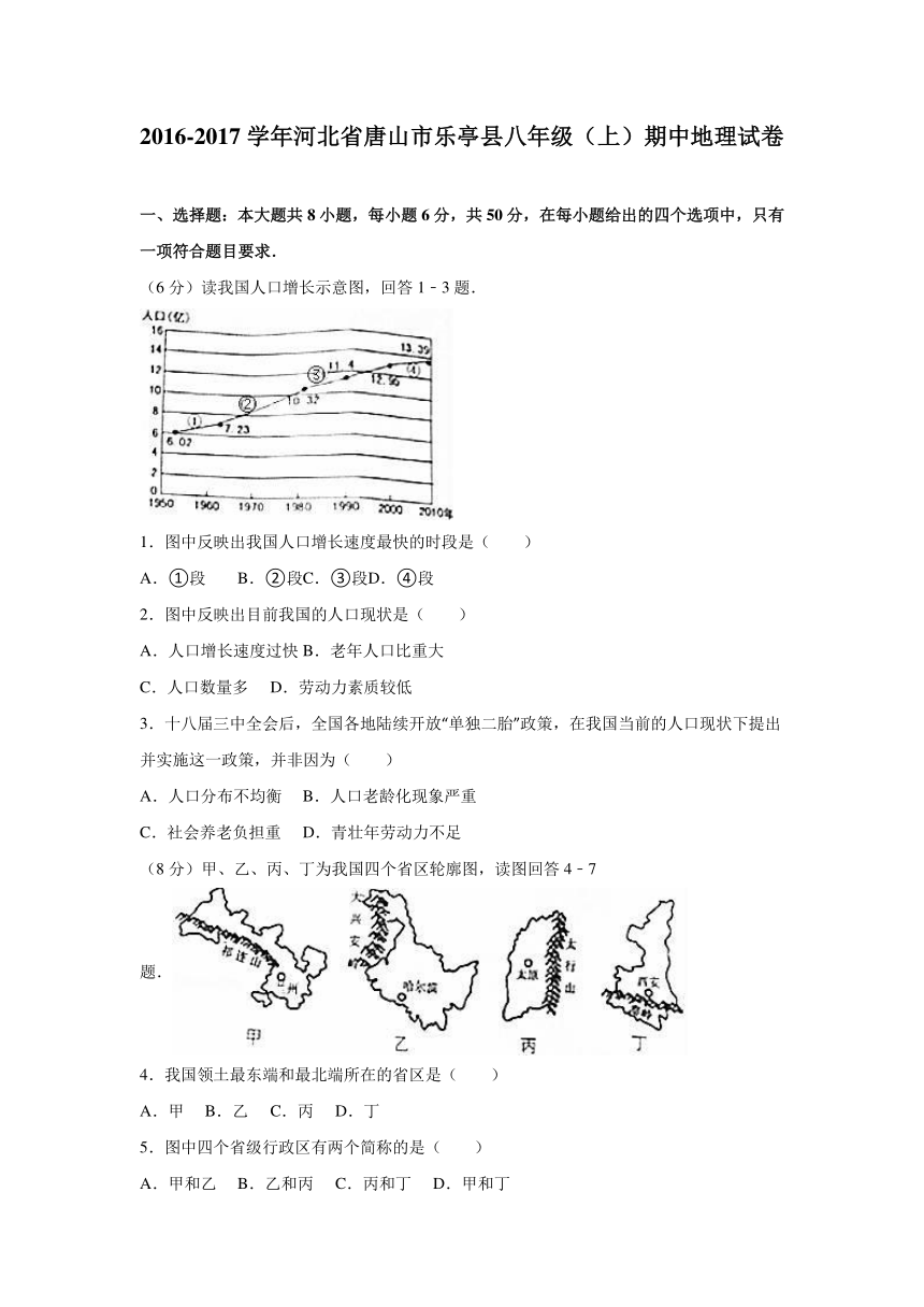 河北省唐山市乐亭县2016-2017学年八年级（上）期中地理试卷（解析版）