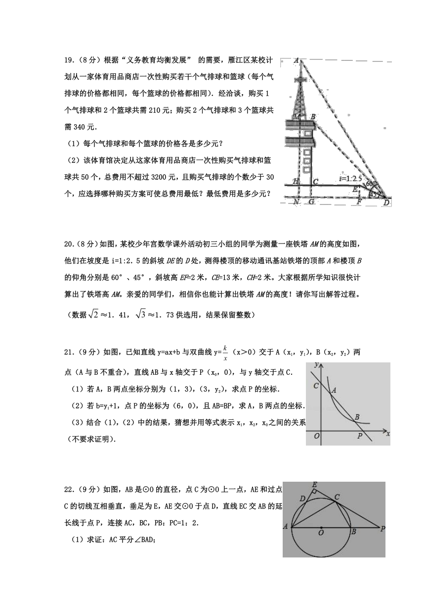 四川省资阳市雁江区2017年九年级5月适应性考试数学试卷（含答案）