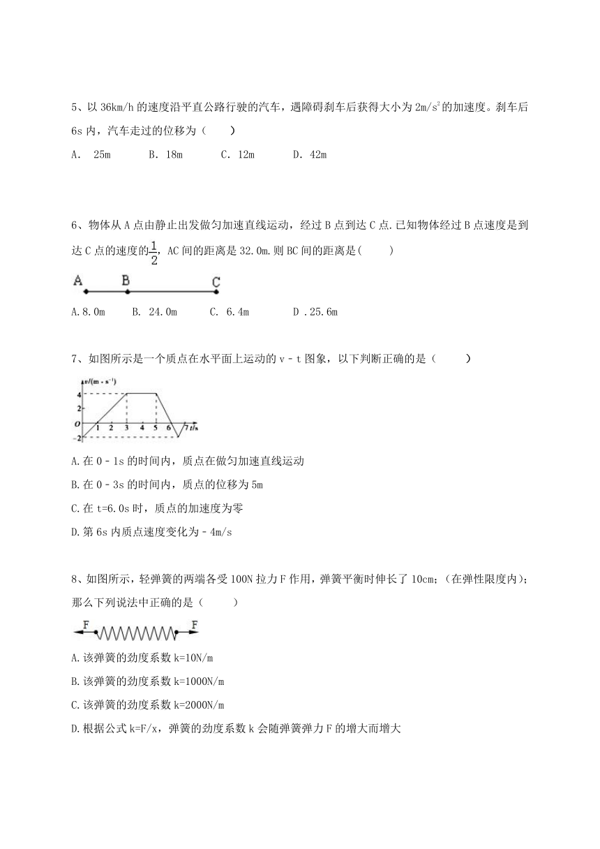 安徽省六安市霍邱县第二高级中学2015-2016学年高一上学期期中考试物理试题