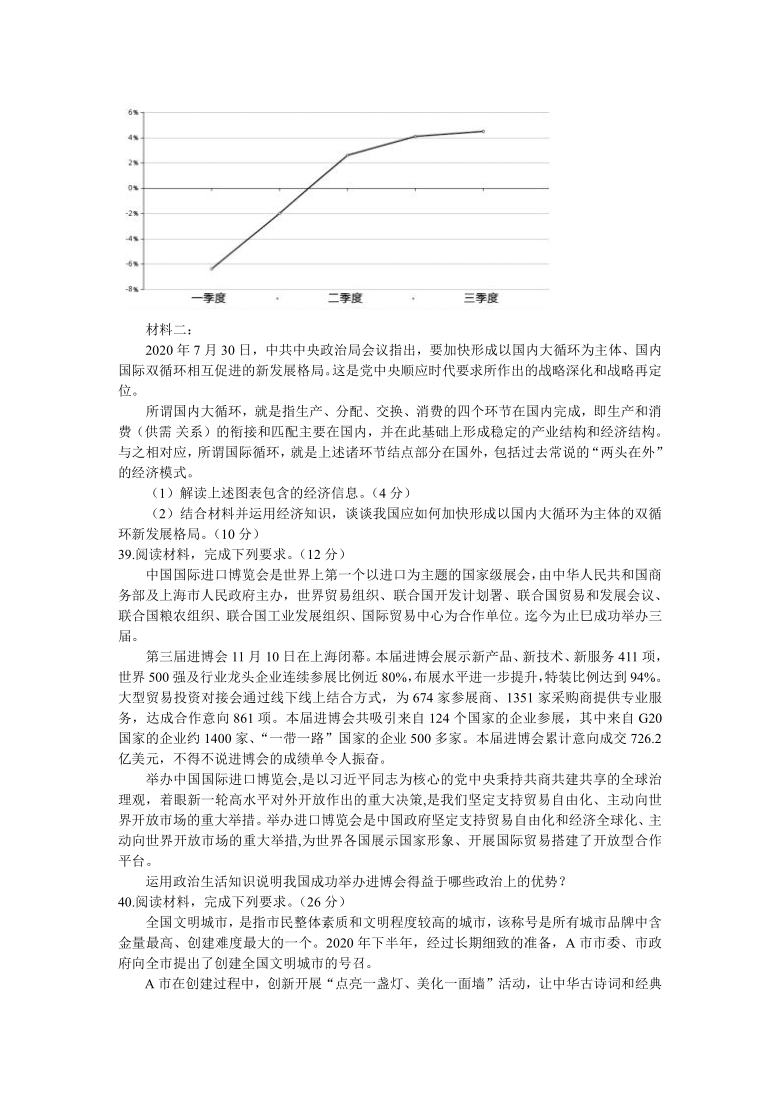 江西省上饶市民校联盟2021届高三上学期阶段测试（二）（12月）联考文科综合政治试卷 Word版含答案