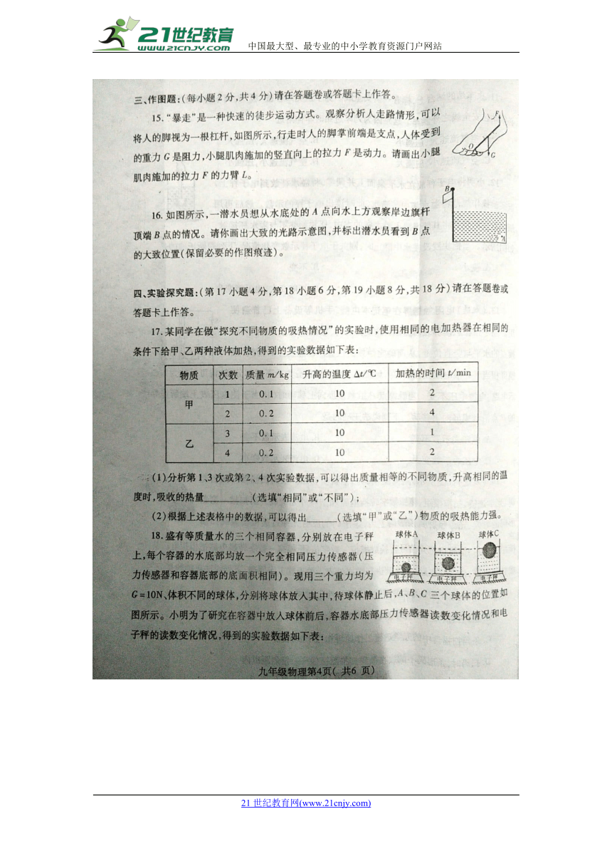 河南省许昌市2018年九年级第二次模拟考试试卷物理（图片版含答案）