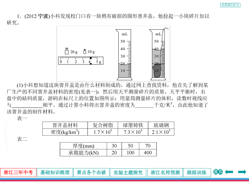 2013年浙江中考第一轮复习物理部分第二章质量与密度