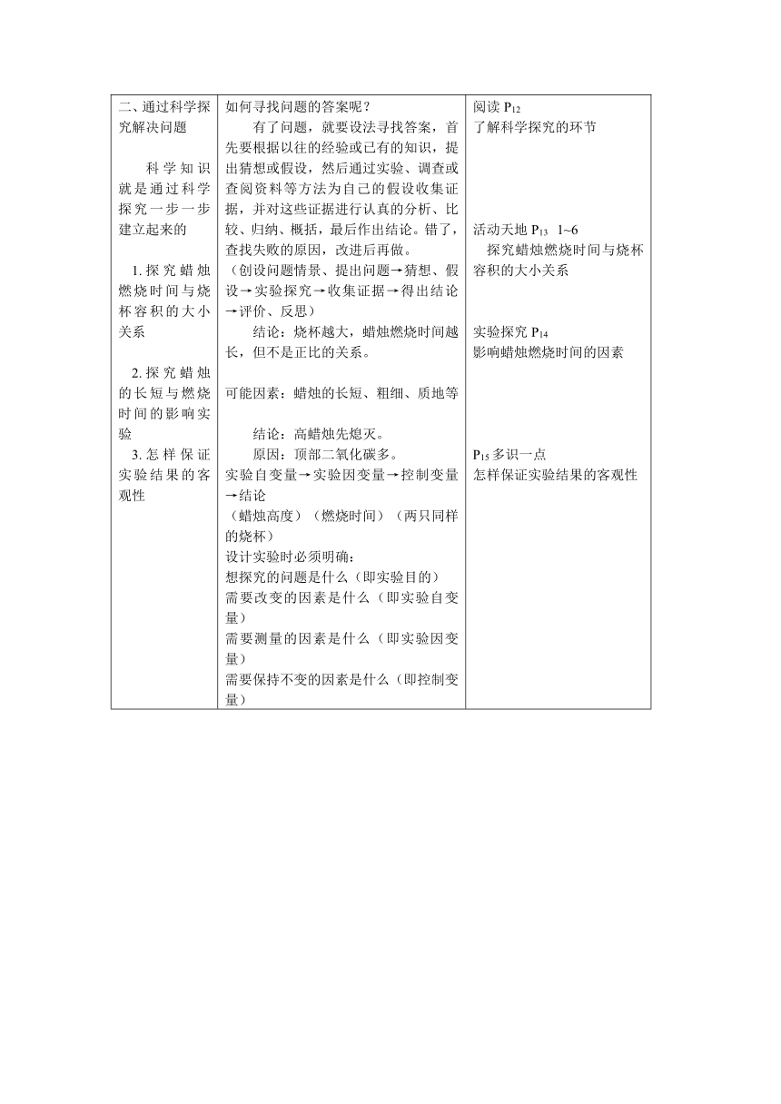 鲁教版初中化学九年级上册 体验化学探究教案