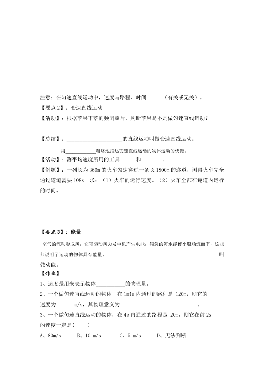 江苏省仪征市第三中学苏科版八年级物理上册教案：5.3直线运动