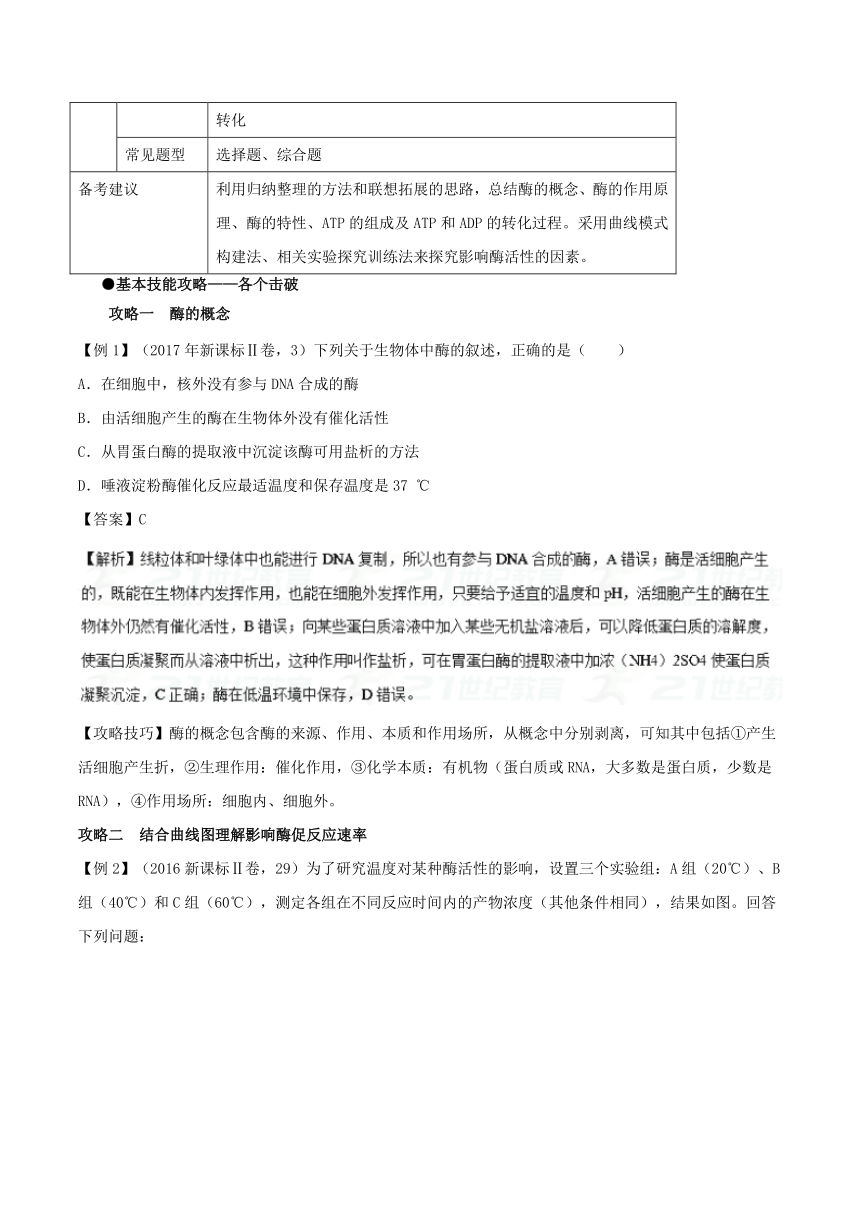 2018年高考生物备考中等生百日捷进提升专题04+酶和ATP