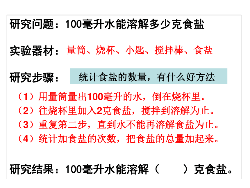 四年级科学上2、6  100毫升水能溶解多少克食盐