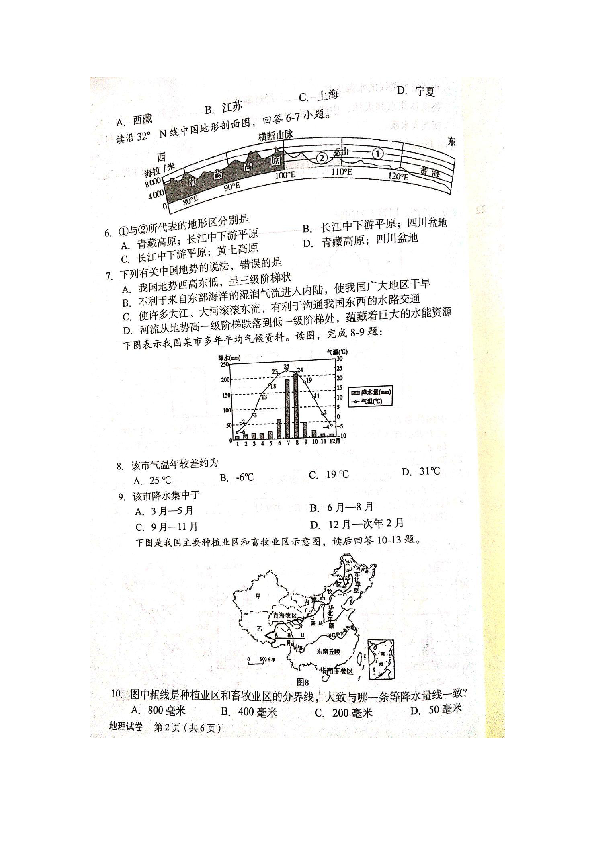 2019年河南省禹州市第一次中招模拟考试八年级地理试卷（图片版）