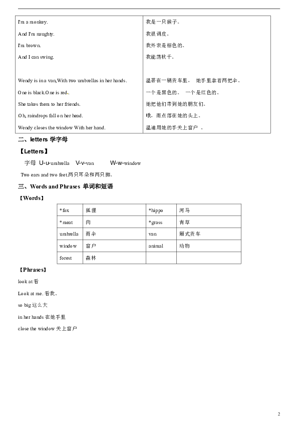 二年级上册英语辅导及作业-M4 Unit 2 In the forest A∣牛津上海版（一起）（含答案）