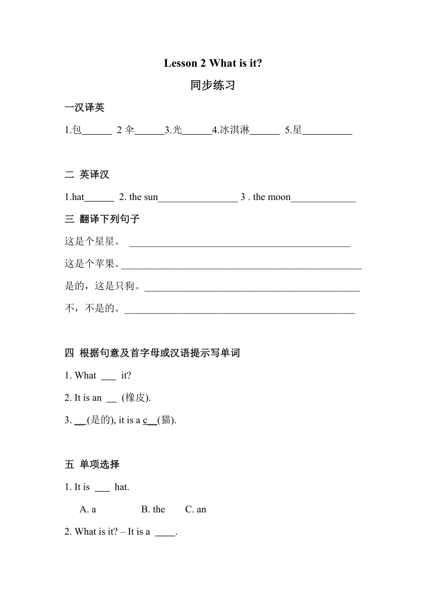 Lesson 2 What is it? 同步练习（含答案）