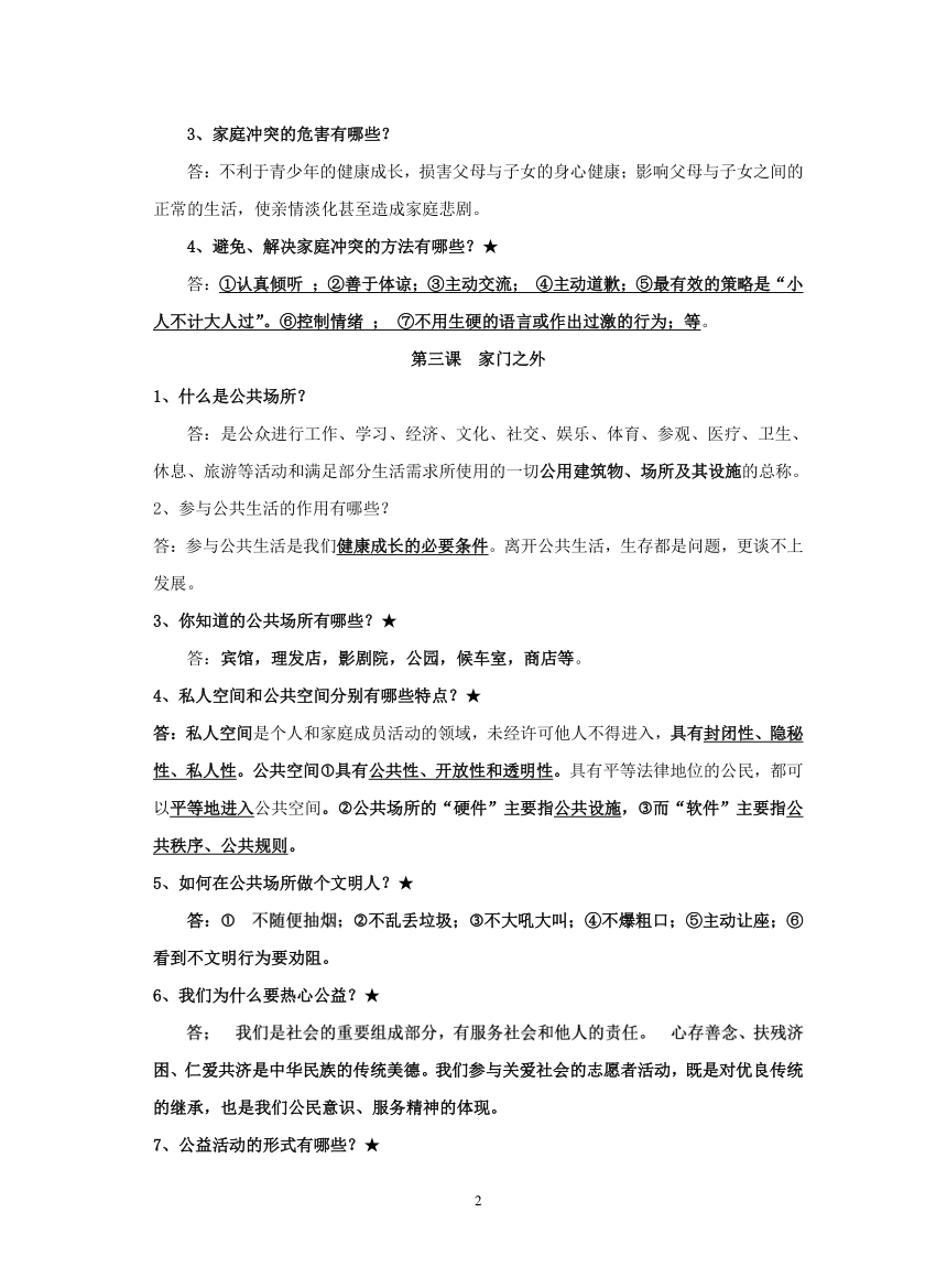 八年级道德与法治上册复习提要(人民版)