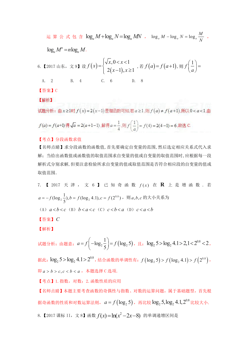 专题02 函数—三年高考（2015-2017）数学（文）真题分项版解析（解析版）