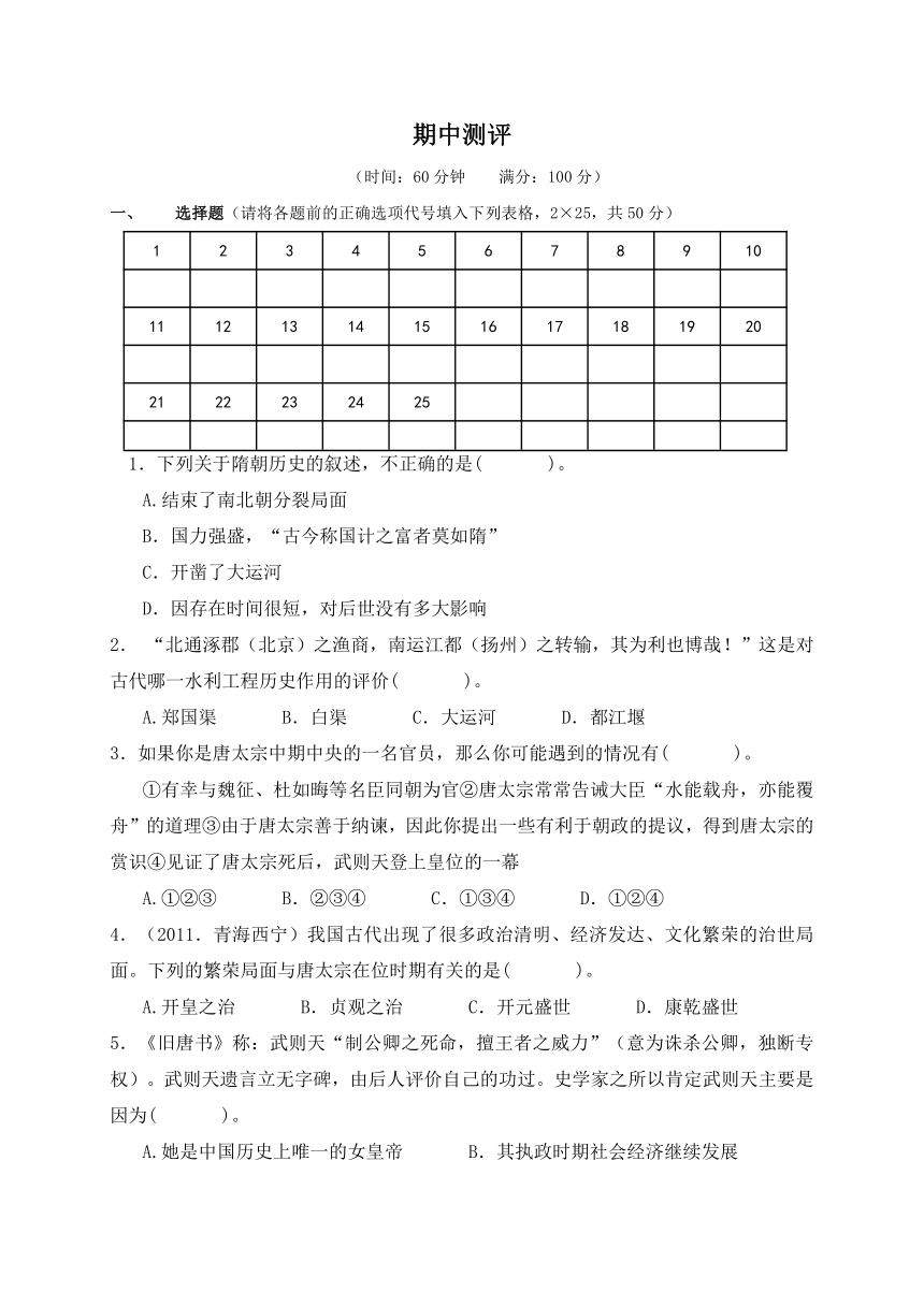 山东省淄博市临淄区第八中学2016-2017学年七年级下学期期中考试历史试题（word版，含答案）