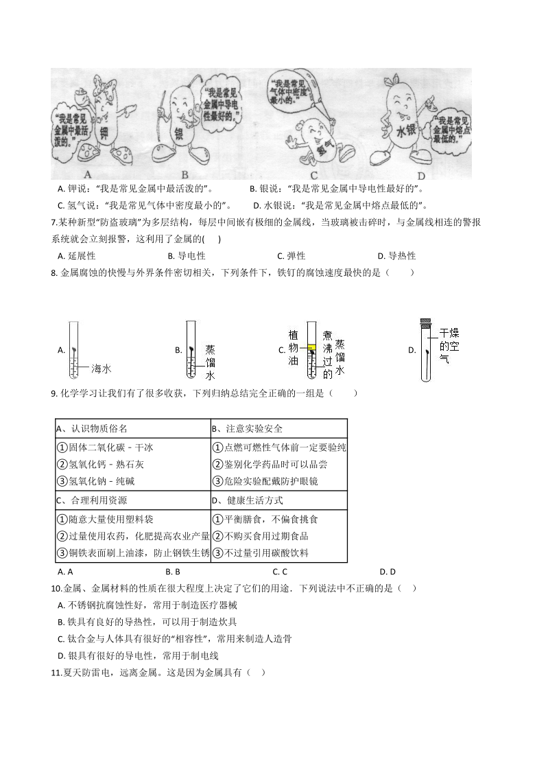 2021年科学中考二轮专题复习：金属 （基础巩固）（含答案）