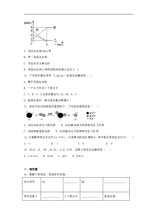 人教版化学九年级上册第五单元 《化学方程式》单元检测题（含答案）