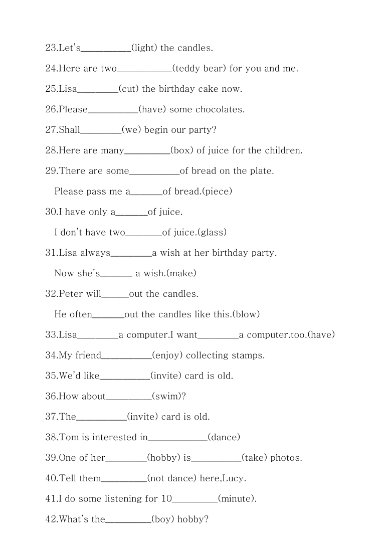 六年级英语下册试题——语法填空练习（二）（含答案）