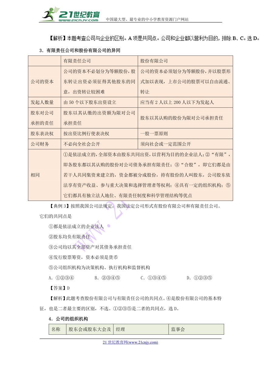 2017-2018学年高一政治人教版必修1试题：专题5.1 企业的经营