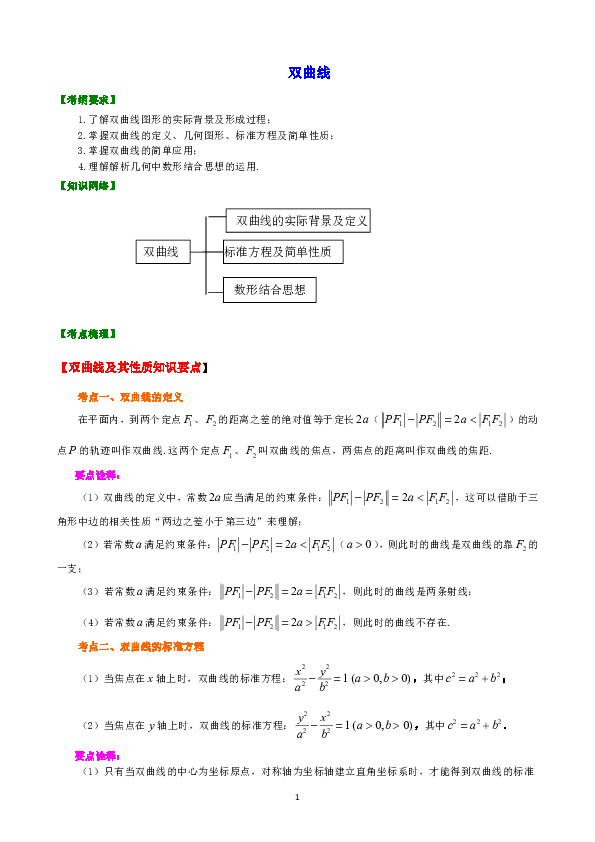 高中文科数学一轮复习资料，补习复习资料（含解析）：66【基础】双曲线及其性质