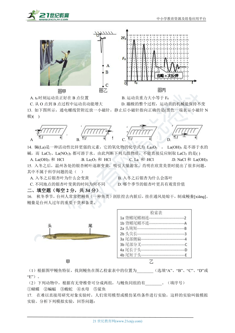 2021年华师大版科学中考模拟卷 含解析（适用宁波地区，题目较难）