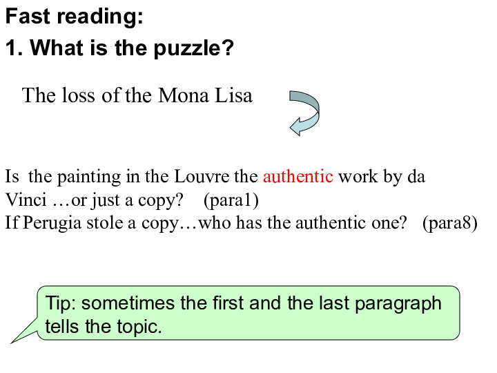 外研版高中英语选修 8 Module 2The Renaissance   reading practice---The Puzzle of Mona Lisa教学课件 （共17张）