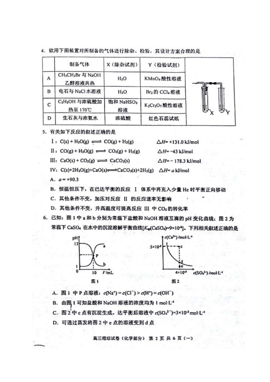 天津市河西区2017届高三（一模）总复习质量调查（一）化学试题 扫描版含答案