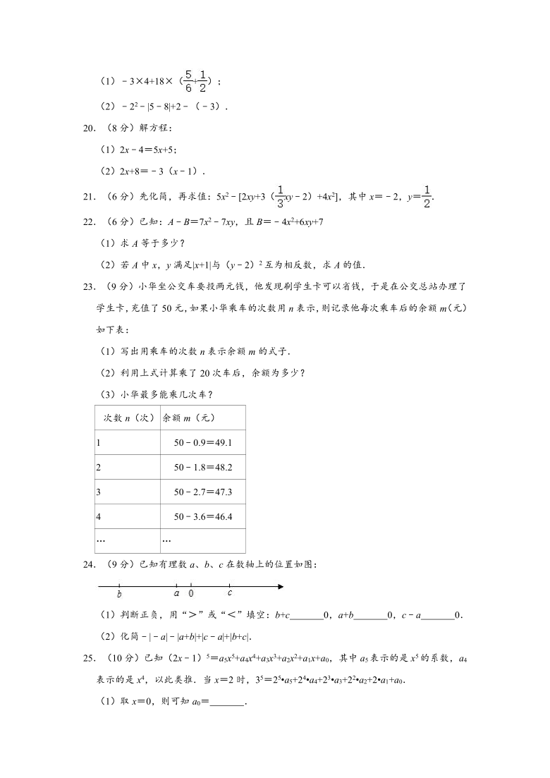 2020-2021学年湖南省长沙市雨花区雅礼教育集团七年级上学期期中数学试卷 （Word版 含解析）