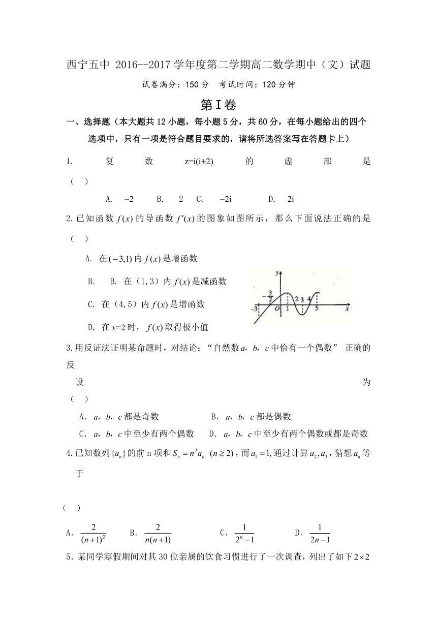 青海省西宁市第五中学2016-2017学年高二下学期期中考试数学（文）试题+Word版含答案