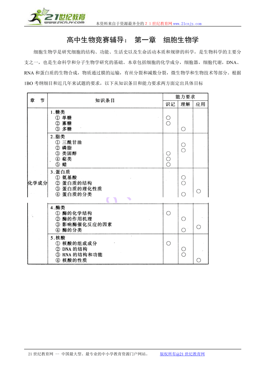 高中生物竞赛辅导：第一章 细胞生物学