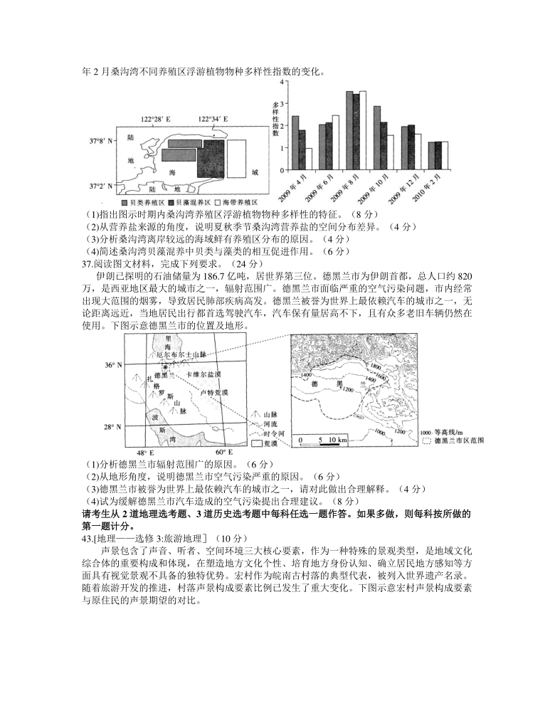 河南山西安徽I卷区部分学校2021届高三下学期3月联考文科综合地理试题 Word版含答案