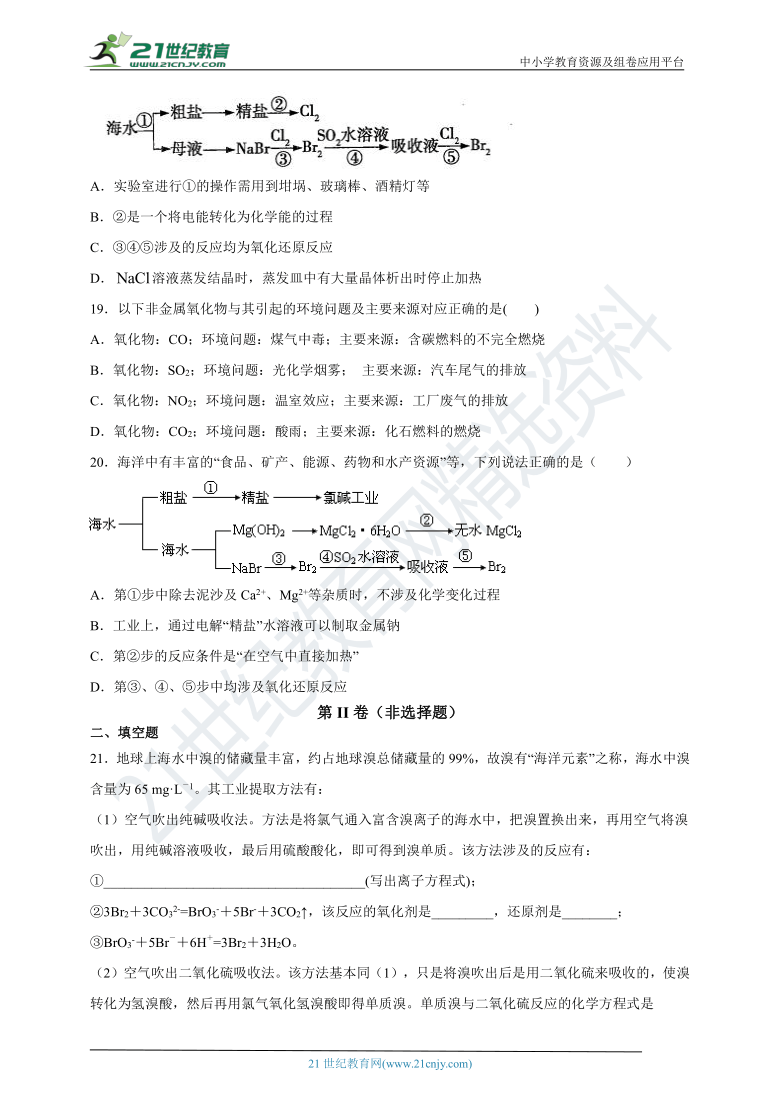 人教版化学必修2第四章   化学与自然资源的开发利用章末  同步练习（带解析）