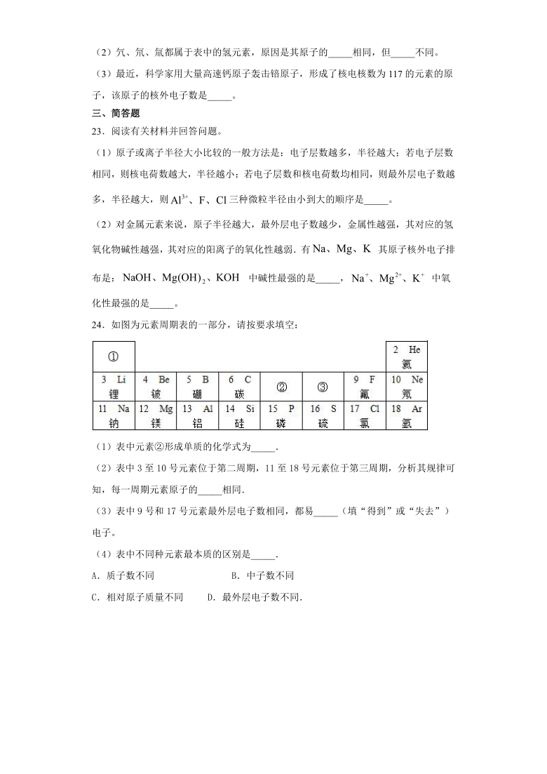 2.5表示元素的符号 同步基础练习（word版 含解析）