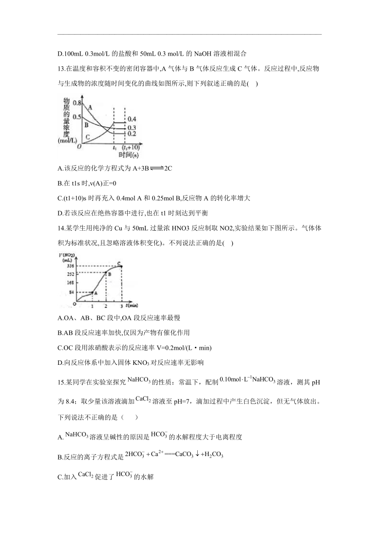 河北省衡水市第十四中学2020-2021学年高二下学期4月一调考试化学试卷 Word版含答案